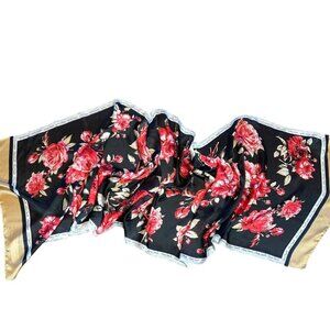 Vince Camuto Pink Rose Floral on Black Rectangular Scarf
